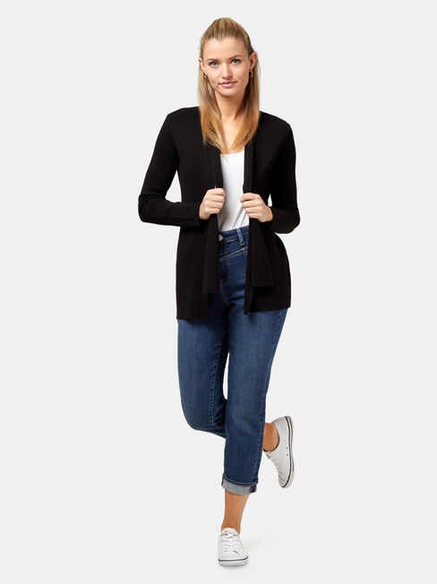 Mischa Drape Front Cardigan, Black, hi-res