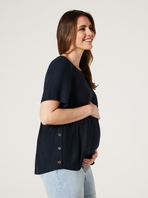 Gracie Side Button Maternity Top, Navy, hi-res