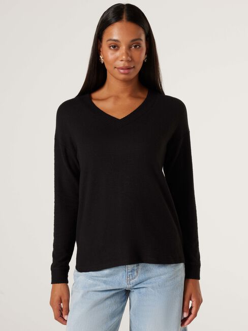 Viv V-Neck Soft Touch Top, Black, hi-res