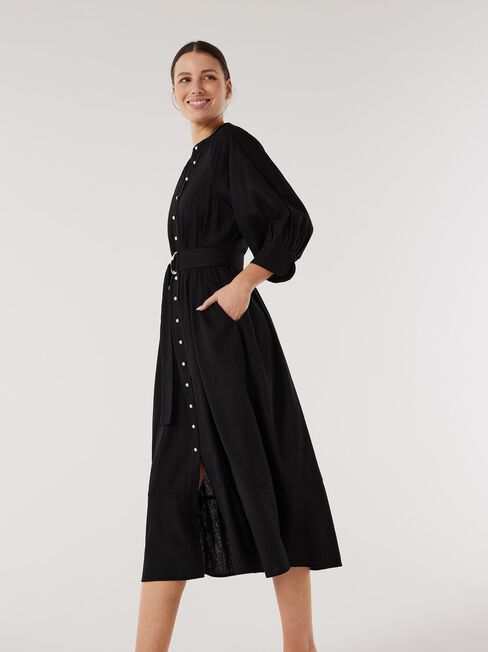 Coco A-Line Linen Dress, Black, hi-res