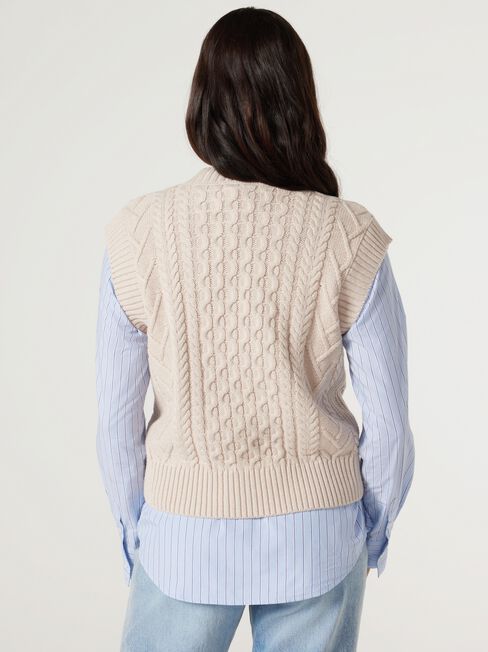 Isadora Cable Knit Vest, Oatmeal, hi-res
