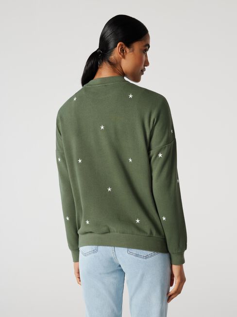 Millie Star Print Sweat, Thyme, hi-res