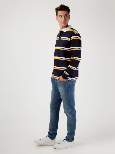 LS Carson Stripe Rugby Polo, Blue, hi-res