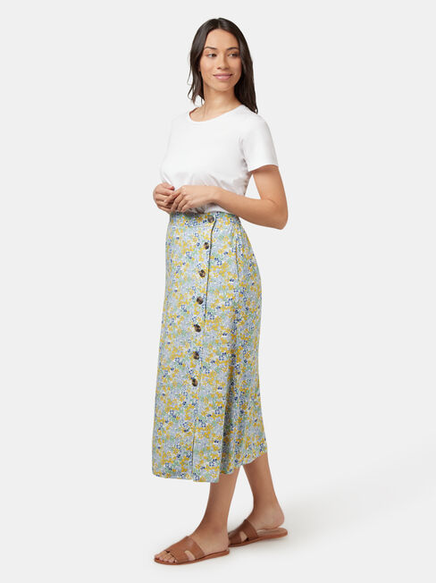 Daisy Side Button Skirt, Green, hi-res