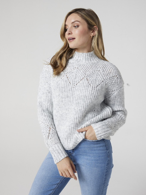 Charlie Pointelle Knit, Grey Marle, hi-res