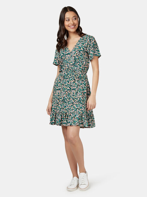 Harmony Flutter Sleeve Dress, Green, hi-res