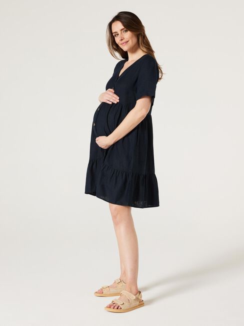 Billie Button Down Smock Dress, Navy, hi-res