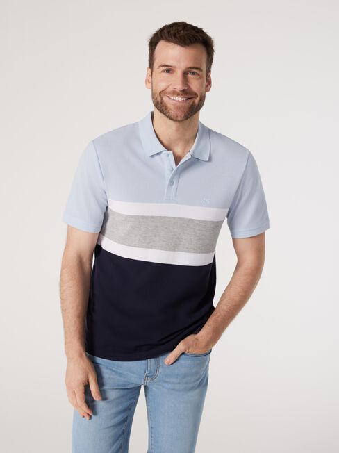 SS Wells Panel Stripe Polo, Blue, hi-res