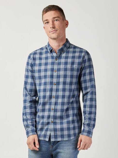 LS Holmes Brushed Check Shirt, Blue, hi-res