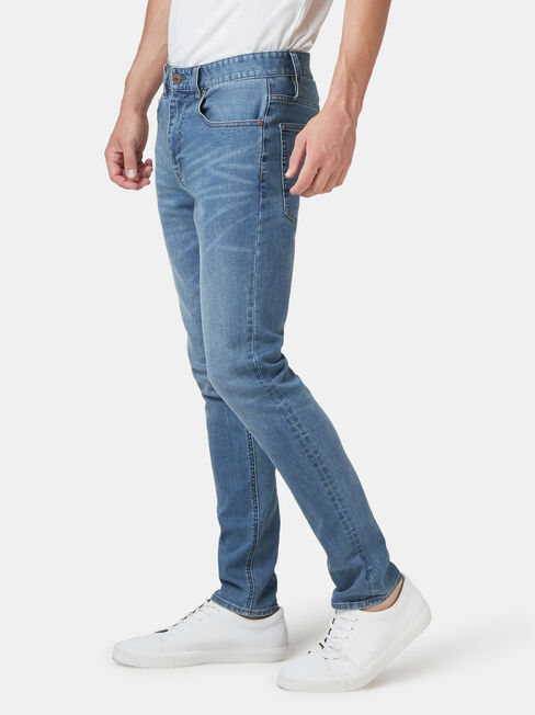 Denim Flex Slim Tapered Jeans Mid Vintage, Light Indigo, hi-res