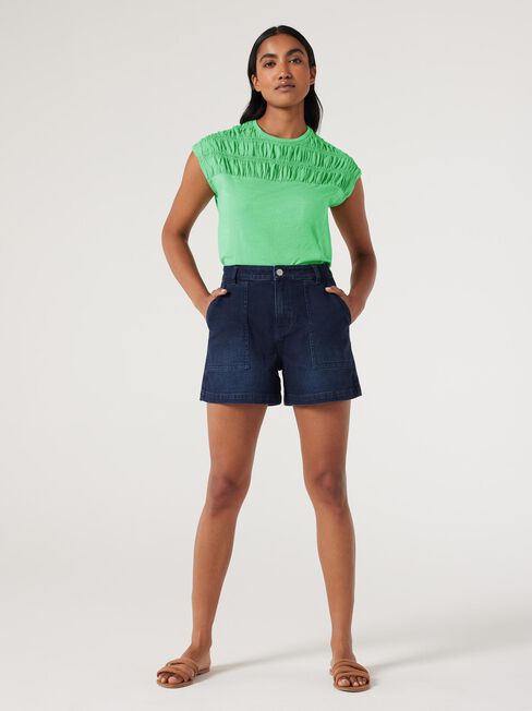 Ruby Rouched Jersey Top, Green, hi-res