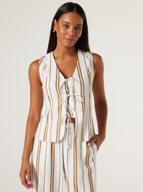 Hannah Tie Front Vest, Caramel, hi-res