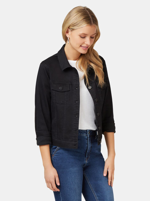 Classic Stretch Denim Jacket, Black, hi-res