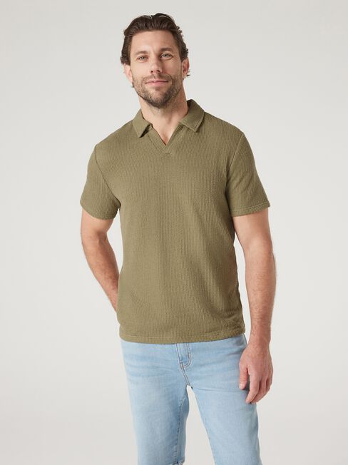Short Sleeve Jasper Textured Polo, Khaki, hi-res