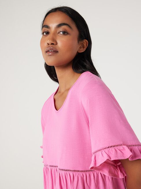 Lola Ruffle Jersey Top, Pink, hi-res