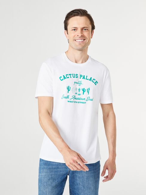 SS Cactus Print Crew Tee, White, hi-res