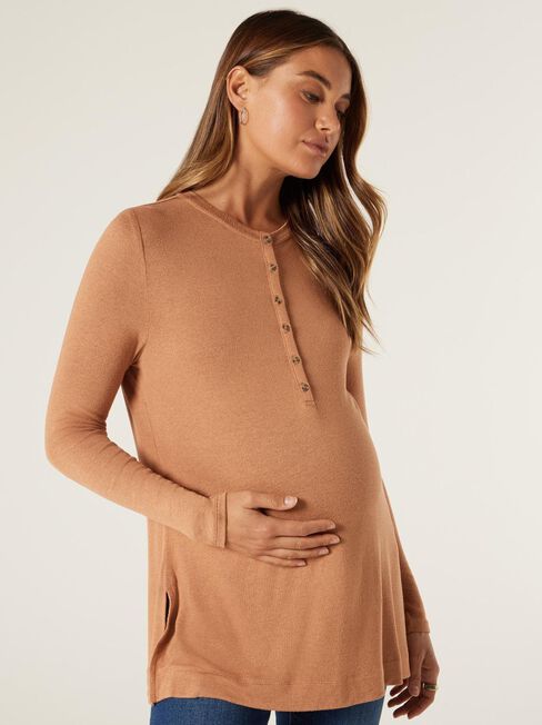 Mia Soft Touch Maternity Henley, Cinnamon, hi-res